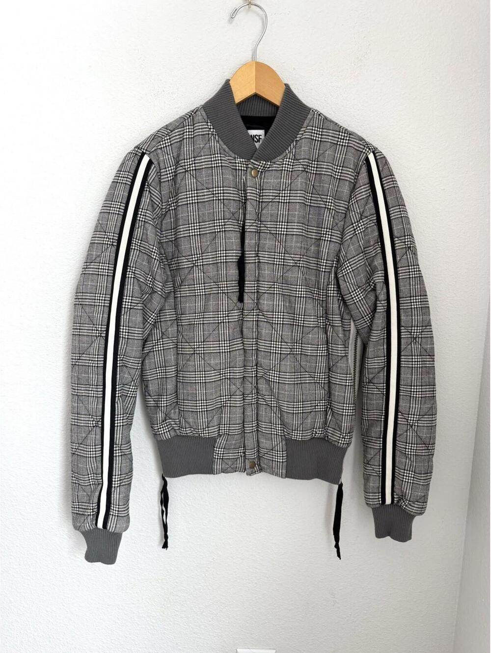 NSF Women’s Sz S Gray Black Cernay Plaid Print Neil Quilted Bomber Jacket